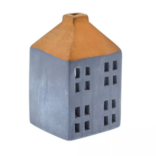 Lampion, Ceramiczny, Szary Domek z Ceglastym Dachem, Skandynawski Styl